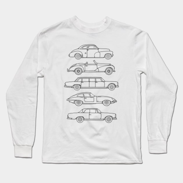 Line Art Classic Cars Long Sleeve T-Shirt by milhad